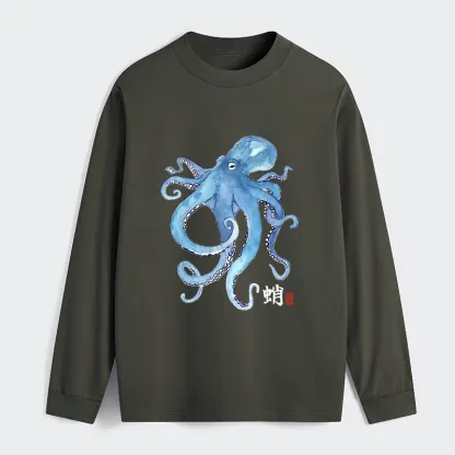 Tokyo-Tiger Watercolor Blue Octopus Classic Long Sleeve T-Shirt