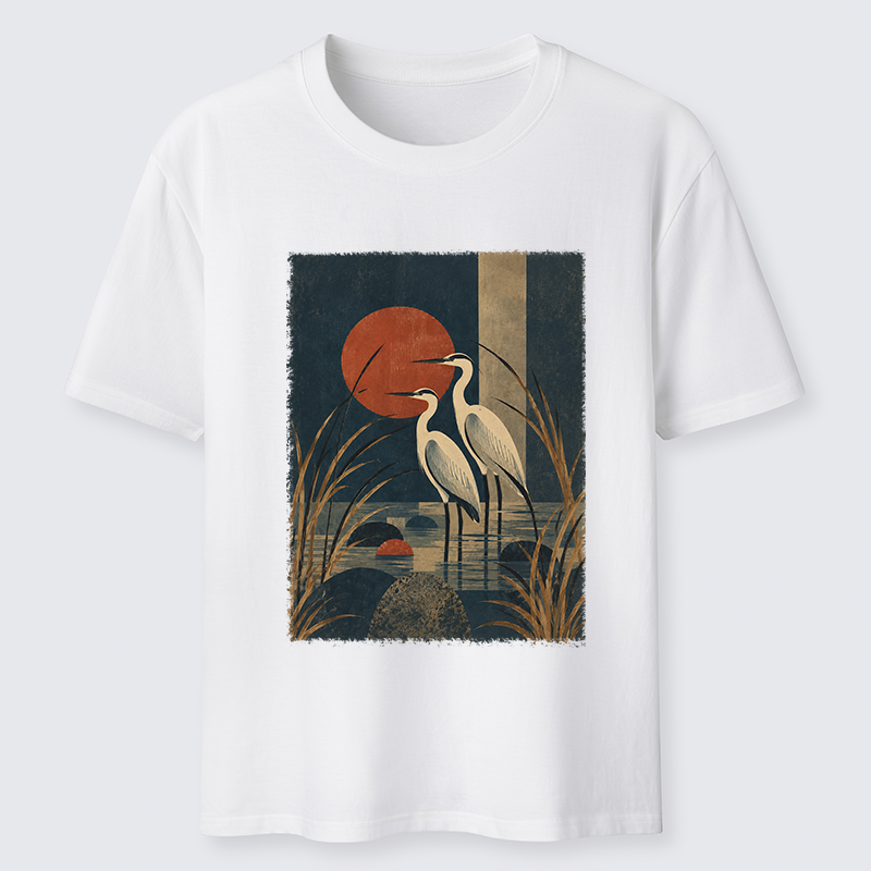 Tokyo-Tiger Japanese Herons Wetland Sunset Art Classic T-Shirt Sale