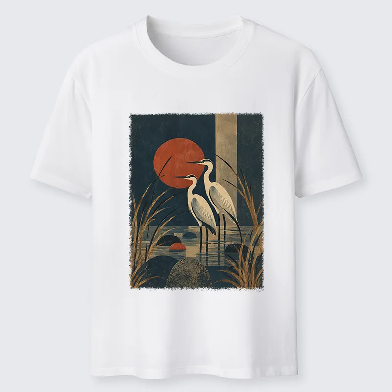 Tokyo-Tiger Japanese Herons Wetland Sunset Art Classic T-Shirt