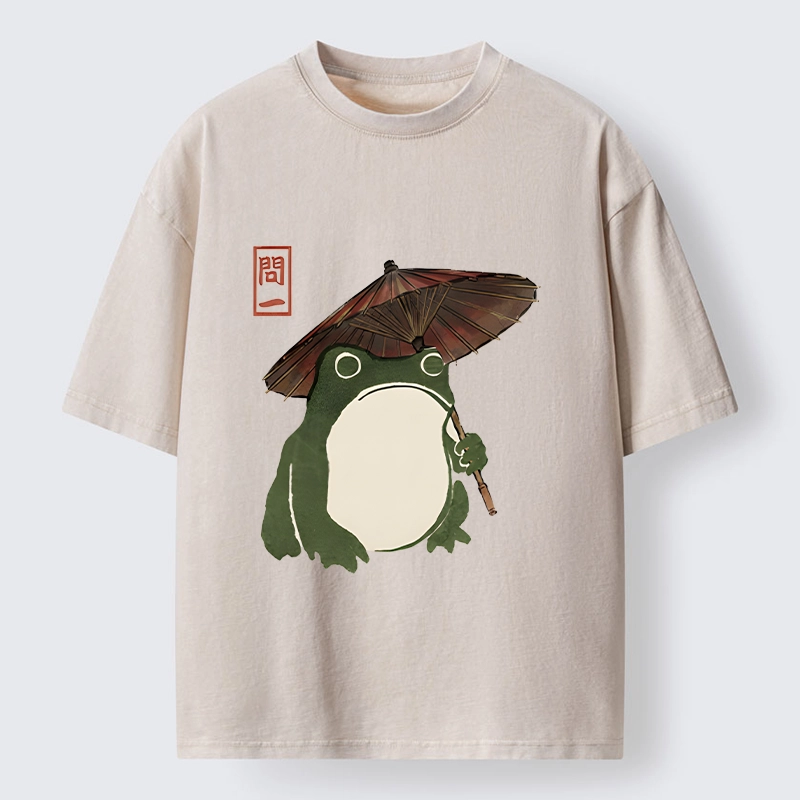 Tokyo‑Tiger Zen Frog Vibe Washed T‑Shirt