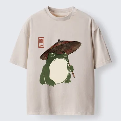 Tokyo‑Tiger Zen Frog Vibe Washed T‑Shirt