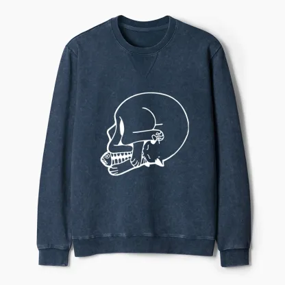 Tokyo-Tiger Funny Cat Eating Fish Washed Terry Sweatshirt