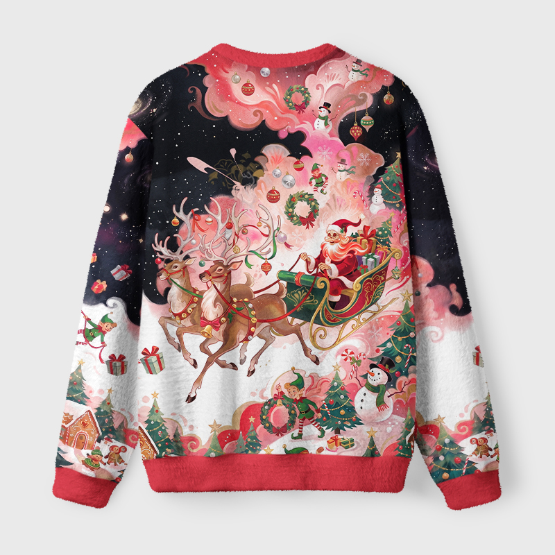 Tokyo-Tiger Santa Sleigh Reindeer Starry Night Christmas Ugly Sweatshirt