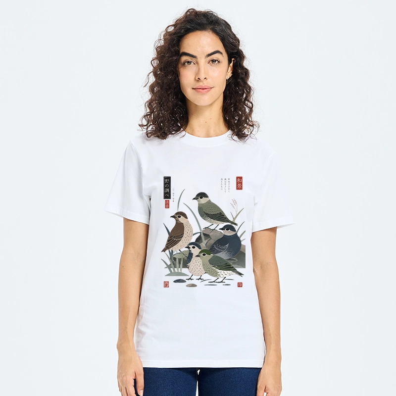 Tokyo-Tiger Cute Little Birds Japanese Folk Print Classic T-Shirt