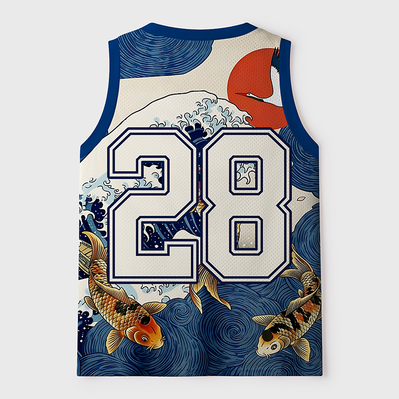 Tokyo-Tiger Koi And Waves Mesh Tank Top