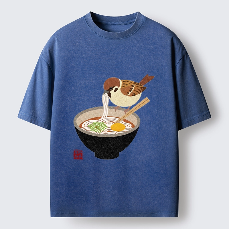 Tokyo‑Tiger Funny Bird Ramen Meme Washed T‑Shirt