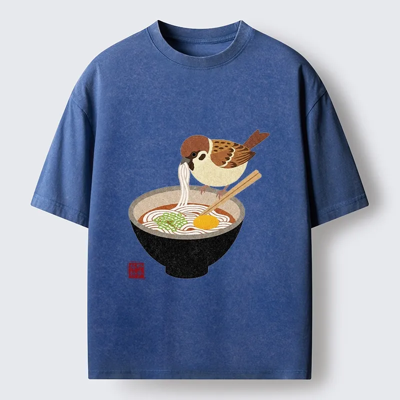 Tokyo‑Tiger Funny Bird Ramen Meme Washed T‑Shirt