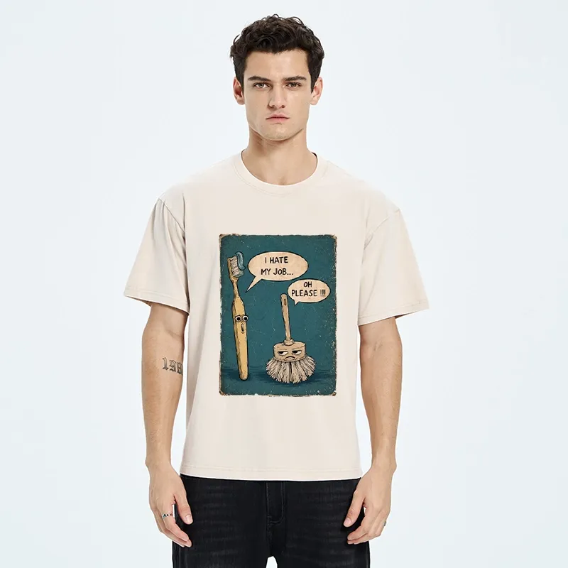 Tokyo-Tiger Relatable Work Stress Brush Print Washed T-Shirt