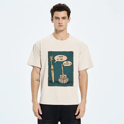 Tokyo-Tiger Relatable Work Stress Brush Print Washed T-Shirt