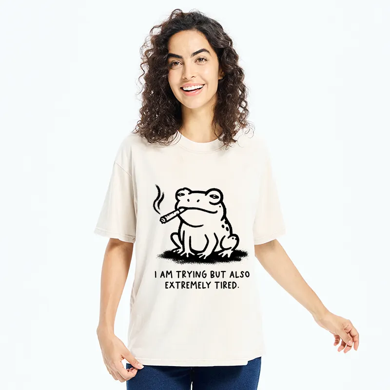 Tokyo-Tiger Hardworking But Tired Frog Washed T-Shirt