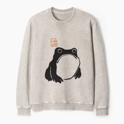 Tokyo-Tiger Matsumoto Hoji Woodblock Print Frog Washed Terry Sweatshirt