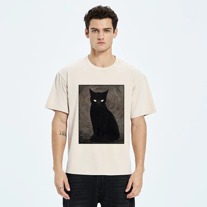 Tokyo-Tiger Scary Black Cat Washed T-Shirt