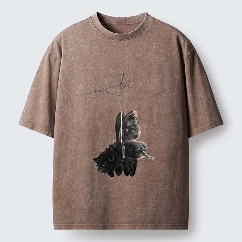 Tokyo‑Tiger Spooky Web Cat Creature Washed T‑Shirt