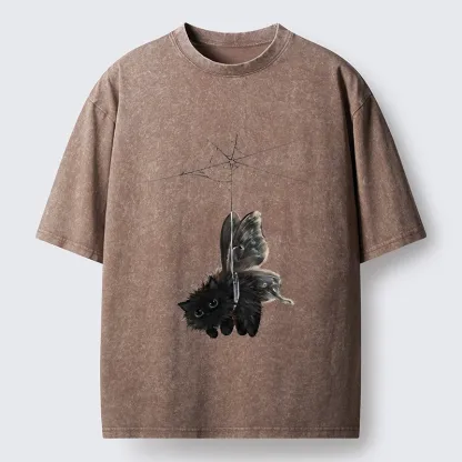 Tokyo‑Tiger Spooky Web Cat Creature Washed T‑Shirt