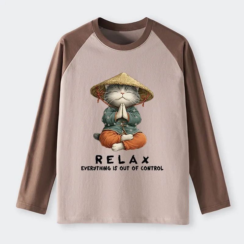 Tokyo-Tiger Zen Relax Cat Graphic Raglan Long Sleeve T-shirt