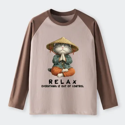 Tokyo-Tiger Zen Relax Cat Graphic Raglan Long Sleeve T-shirt