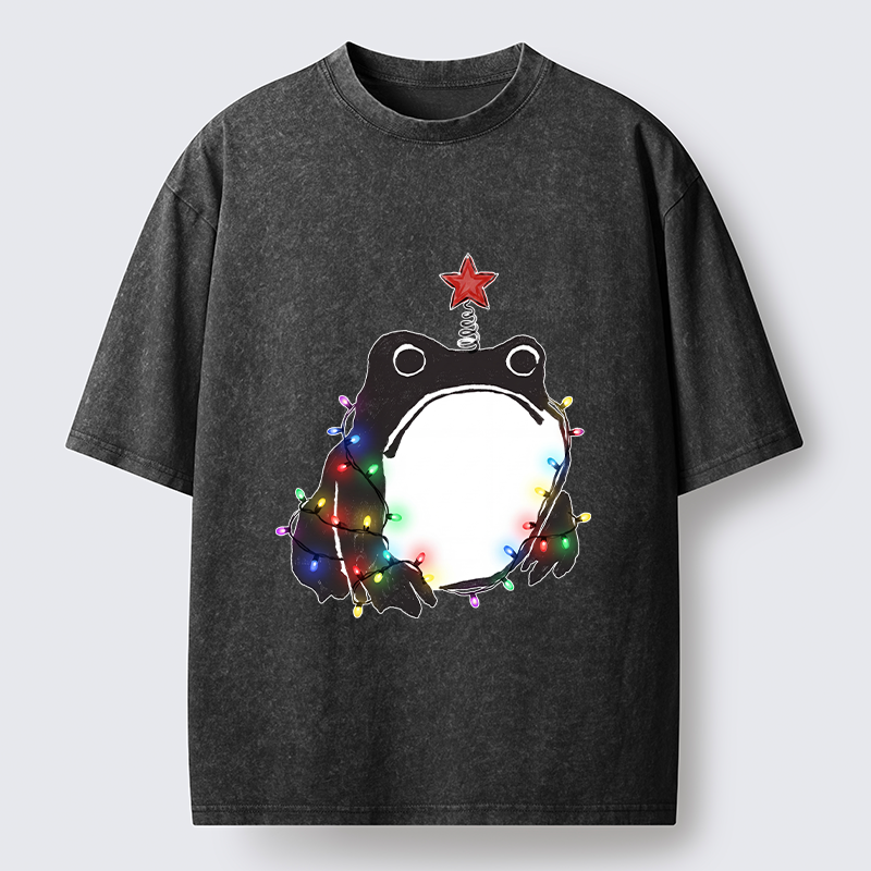 Tokyo‑Tiger Christmas Frog Lights Vibe Washed T‑Shirt