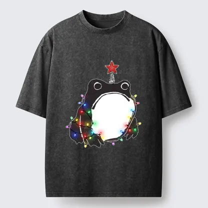 Tokyo‑Tiger Christmas Frog Lights Vibe Washed T‑Shirt
