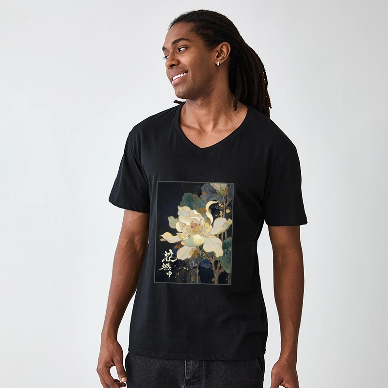 Tokyo-Tiger Lotus Adorned With Golden Specks V-Neck Classic T-Shirt
