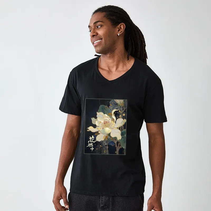 Tokyo-Tiger Lotus Adorned With Golden Specks V-Neck Classic T-Shirt