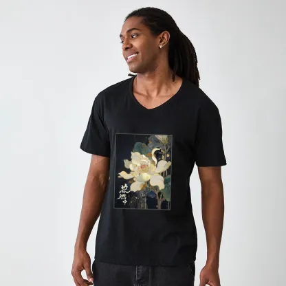 Tokyo-Tiger Lotus Adorned With Golden Specks V-Neck Classic T-Shirt