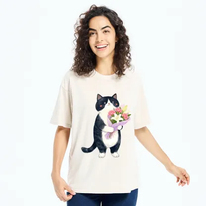 Tokyo-Tiger Sweet Cat Delivers Flowers Washed T-Shirt