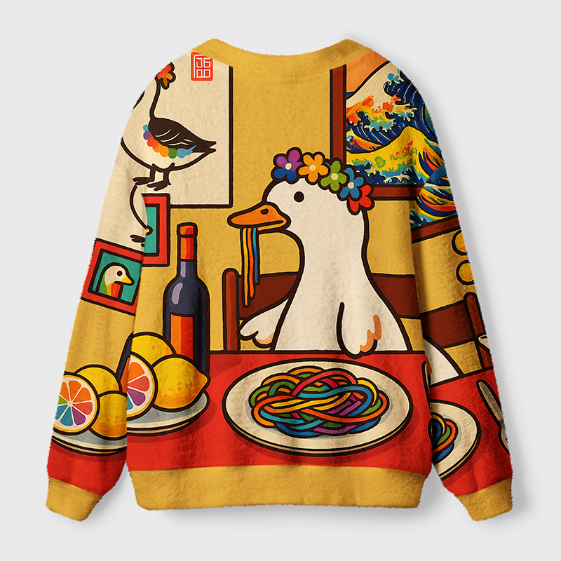 Tokyo-Tiger More Spaghetti Less Upsetti Goose Ugly Cardigan Sweater