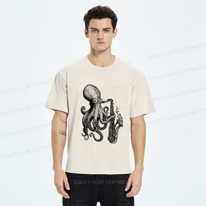 Tokyo-Tiger Octopus Playing Saxophone Washed T-Shirt