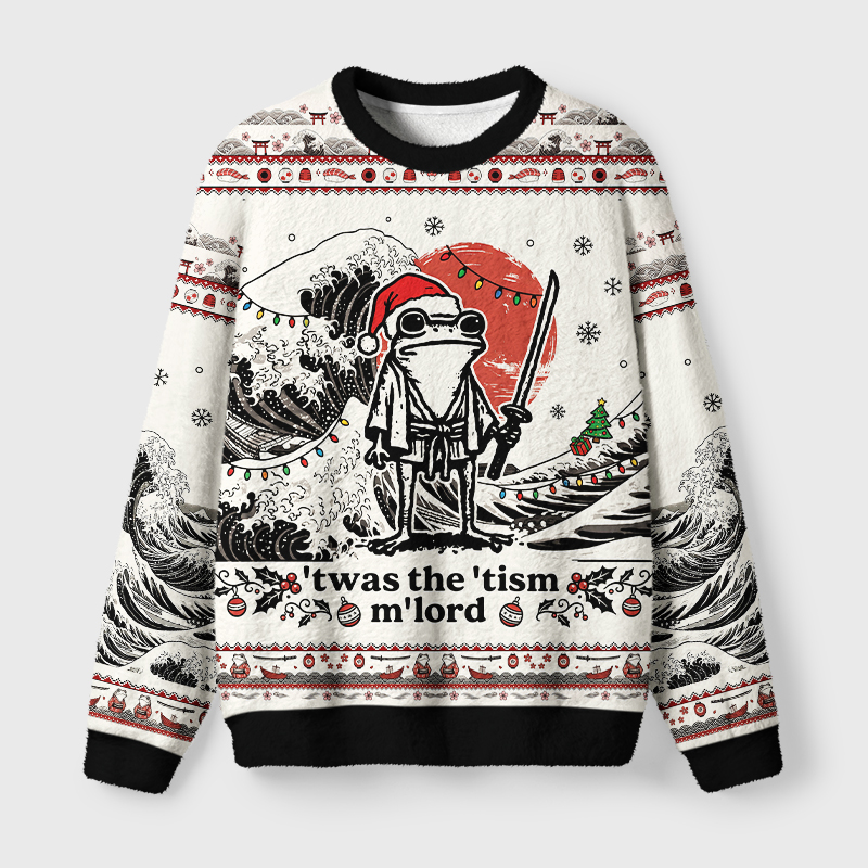 Tokyo-Tiger Focused Samurai Frog Fuzzy Christmas Ugly Sweatshirt