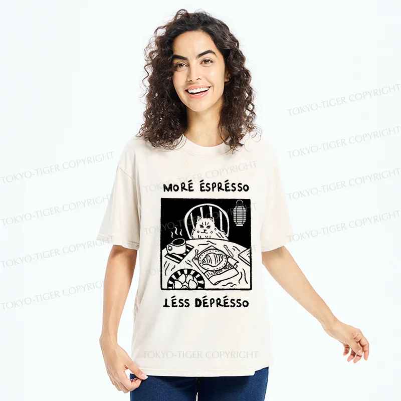 Tokyo-Tiger Cat Drinking Espresso Washed T-Shirt