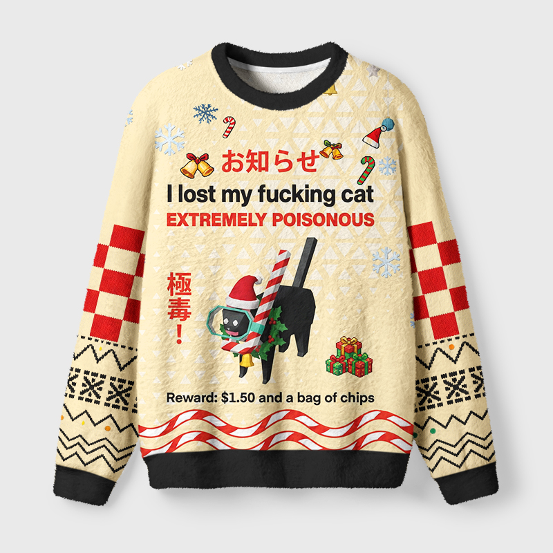 Tokyo-Tiger Find The Toxic Cat Fuzzy Christmas Ugly Sweatshirt