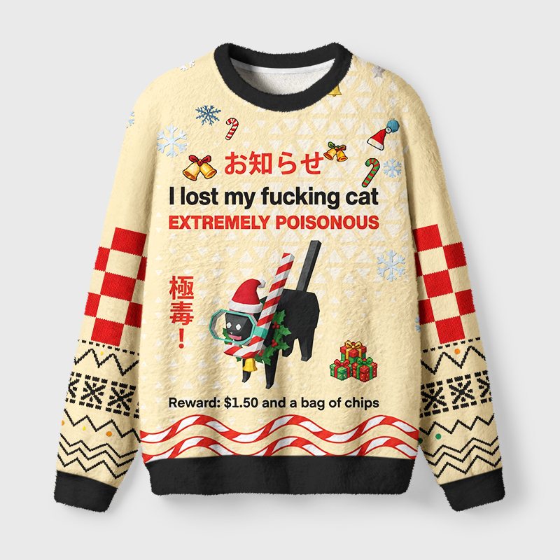 Tokyo-Tiger Find The Toxic Cat Fuzzy Christmas Ugly Sweatshirt