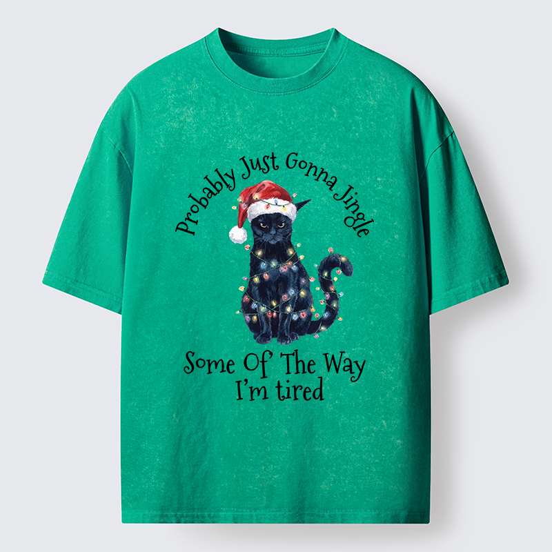 Tokyo-Tiger Tired Christmas Cat Meme Washed T-Shirt