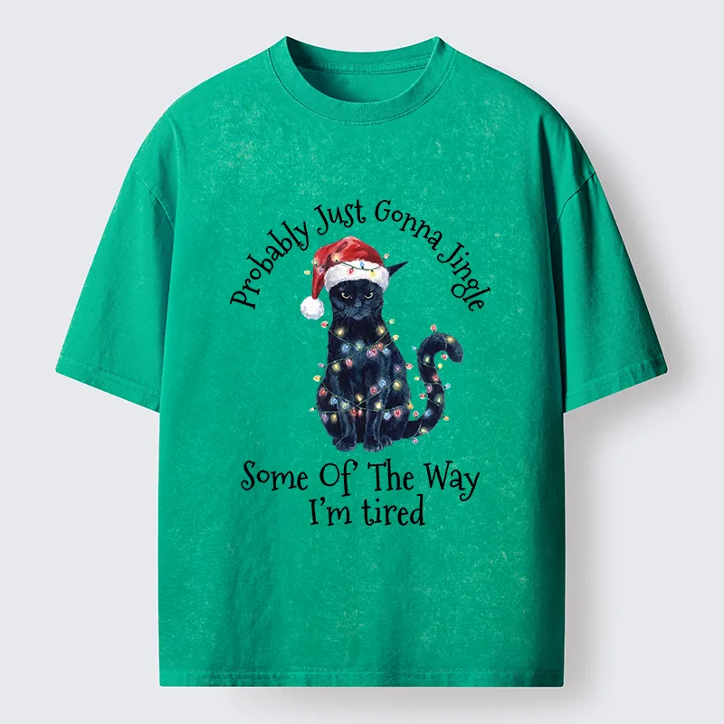 Tokyo-Tiger Tired Christmas Cat Meme Washed T-Shirt