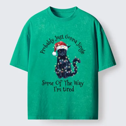 Tokyo-Tiger Tired Christmas Cat Meme Washed T-Shirt