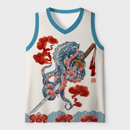 Tokyo-Tiger Ukiyo-E Octopus Samurai Mesh Tank Top