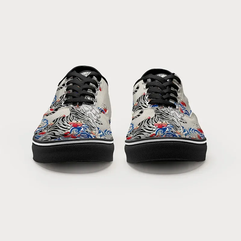Tokyo-Tiger Fierce Tiger Amidst Sakura Wave Canvas Shoes