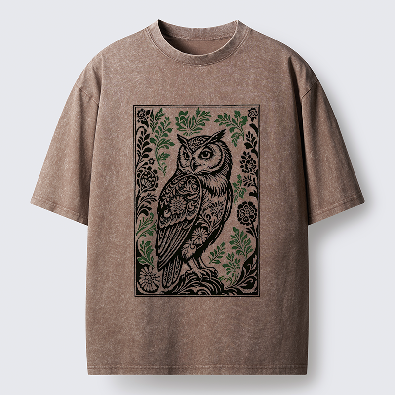 Tokyo-Tiger Vintage Owl Art Washed T-Shirt