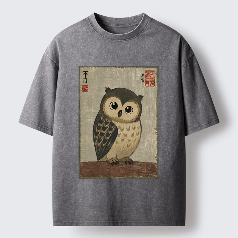 Tokyo‑Tiger Vintage Owl Vibe Washed T‑Shirt