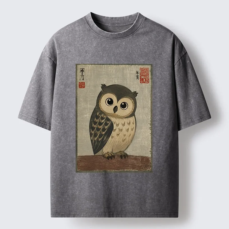 Tokyo‑Tiger Vintage Owl Vibe Washed T‑Shirt