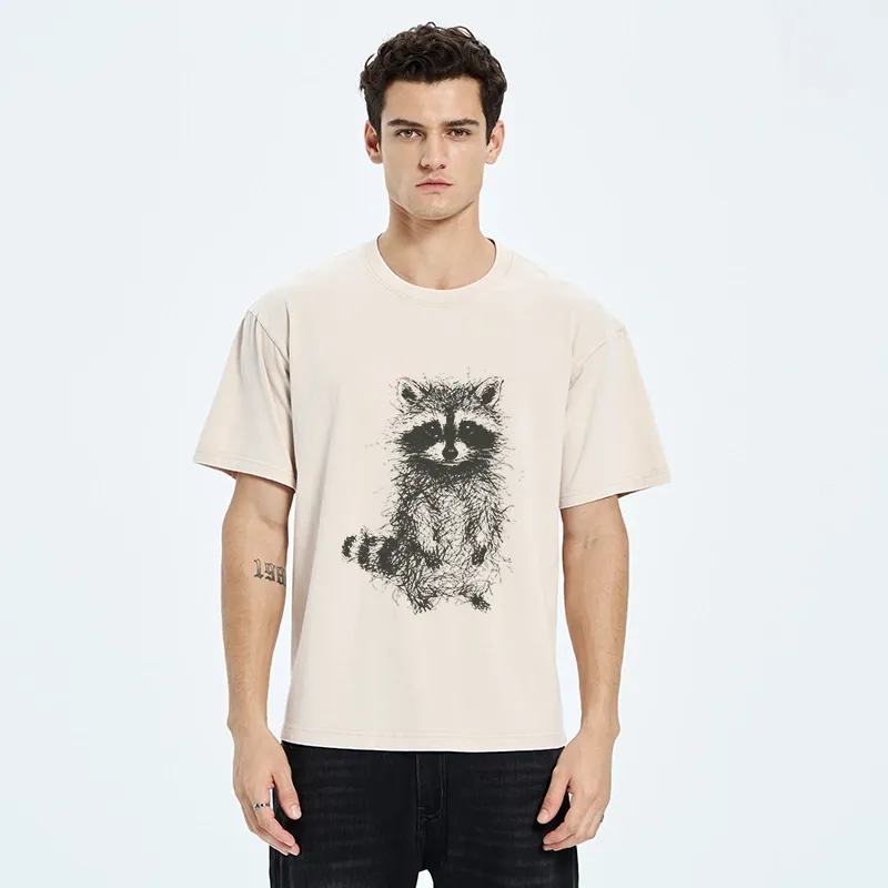 Tokyo-Tiger Messy Line Art Raccoon Meme Washed T-Shirt