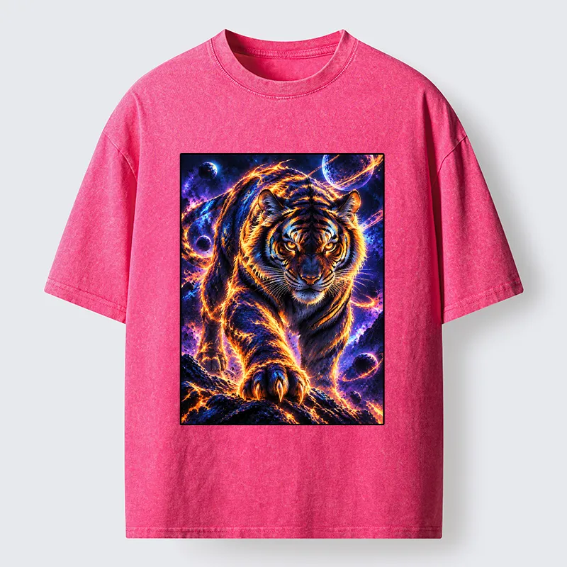 Tokyo-Tiger Cosmic Galaxy Cool Tiger Washed T-Shirt