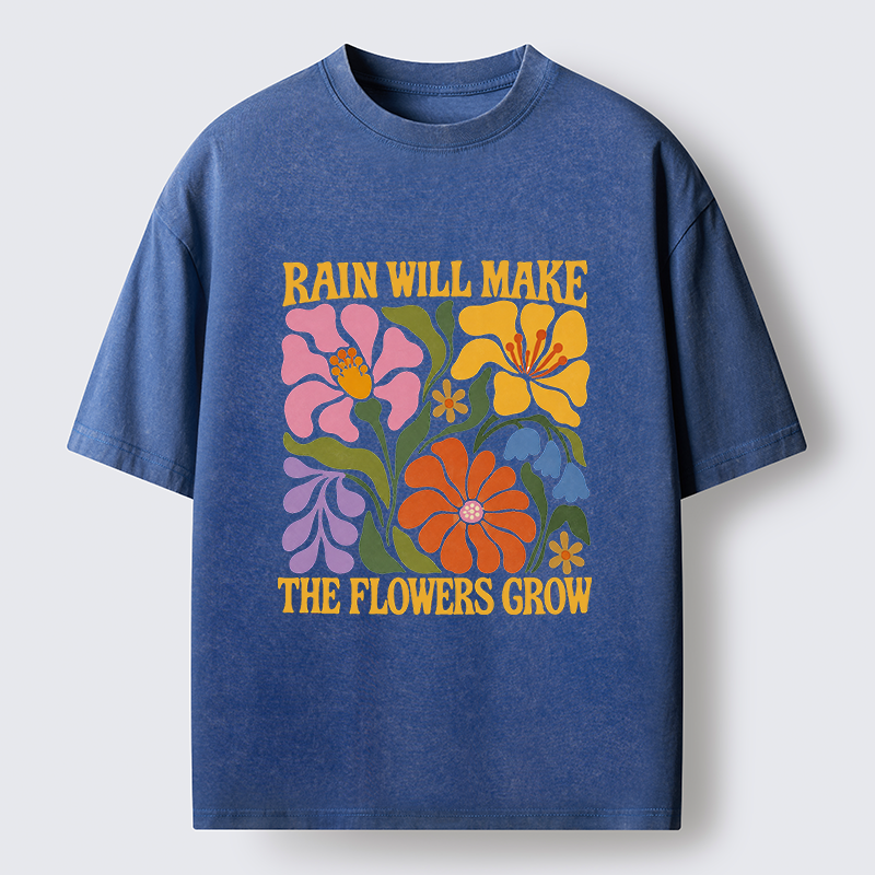 Tokyo-Tiger Retro Floral Positive Quote Washed T-Shirt