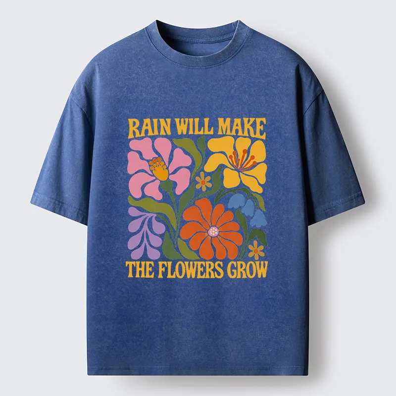 Tokyo-Tiger Retro Floral Positive Quote Washed T-Shirt