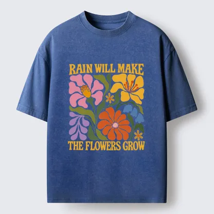 Tokyo-Tiger Retro Floral Positive Quote Washed T-Shirt