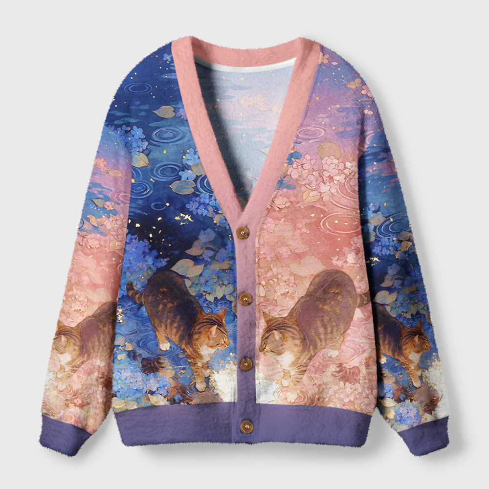 Tokyo-Tiger Dual Floral Cats Ugly Cardigan Sweater