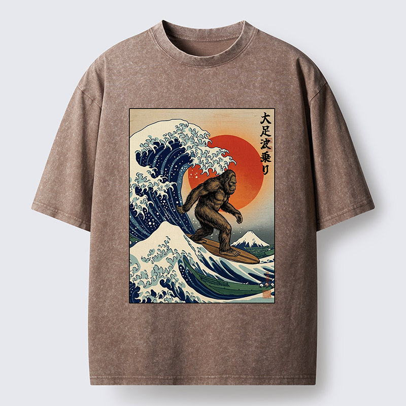 Tokyo-Tiger Monster Surf Wave Ukiyo Art Washed T-Shirt