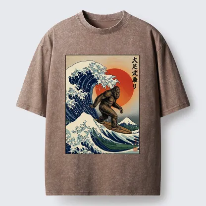 Tokyo-Tiger Monster Surf Wave Ukiyo Art Washed T-Shirt