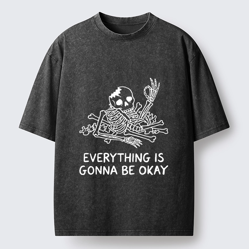 Tokyo‑Tiger Funny Skeleton Vibe Washed T‑Shirt