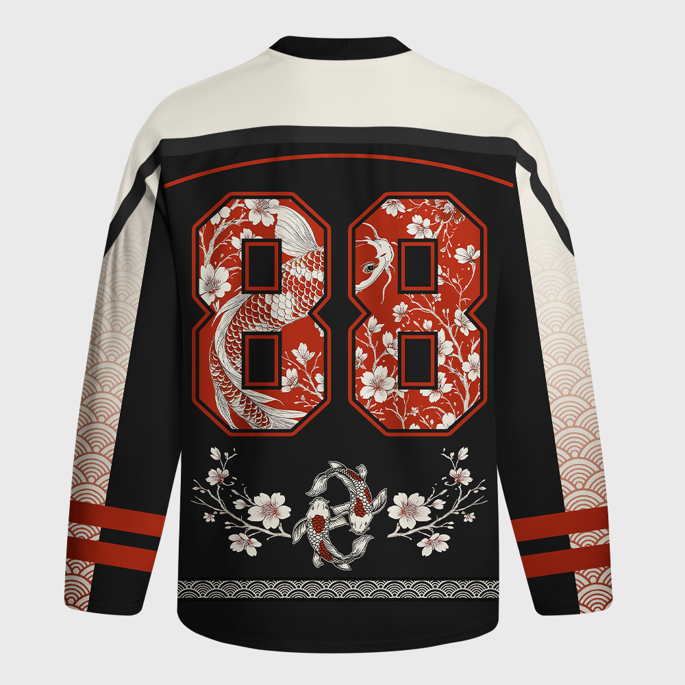Tokyo-Tiger Vintage Sakura And Koi Long-Sleeve Hockey Jersey